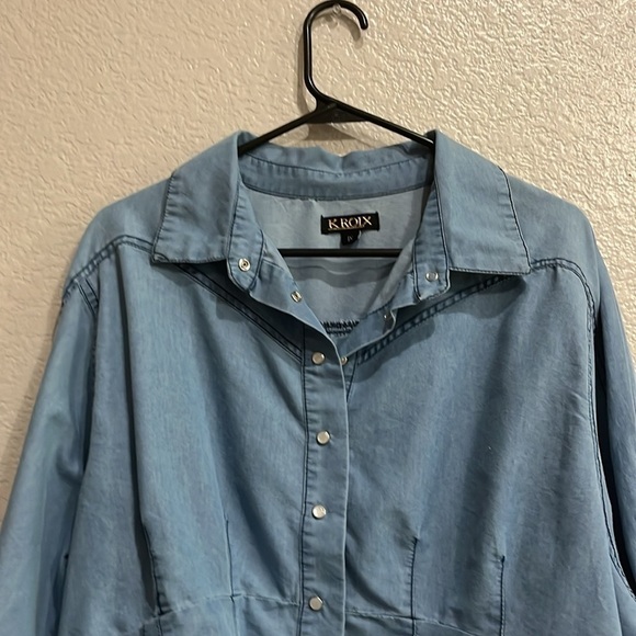 Kroix Womens Size 1X Long Sleeve Shirt Jean Look Pearl Snap - Picture 4 of 10